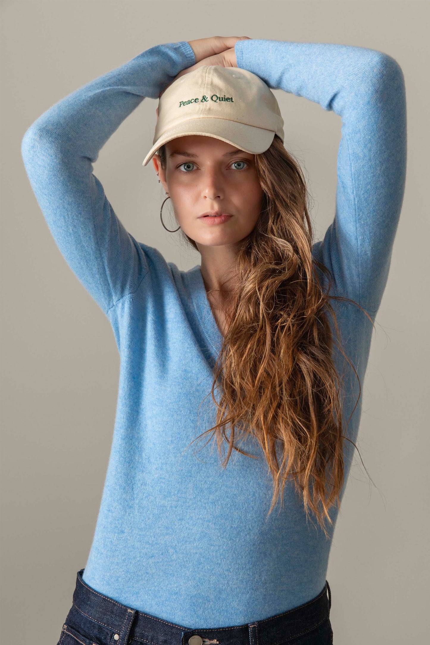 Women's Cashmere V Neck Jumper - Glacier