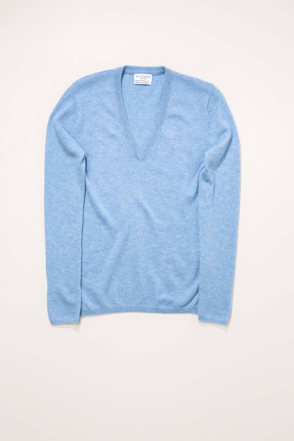 Women's Cashmere V Neck Jumper - Glacier