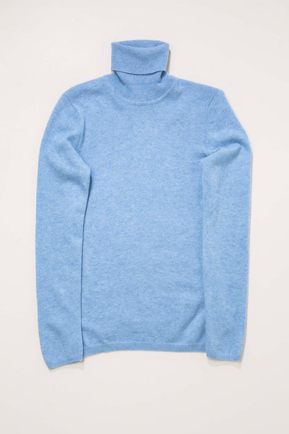 Women's Cashmere Polo Neck Jumper - Glacier