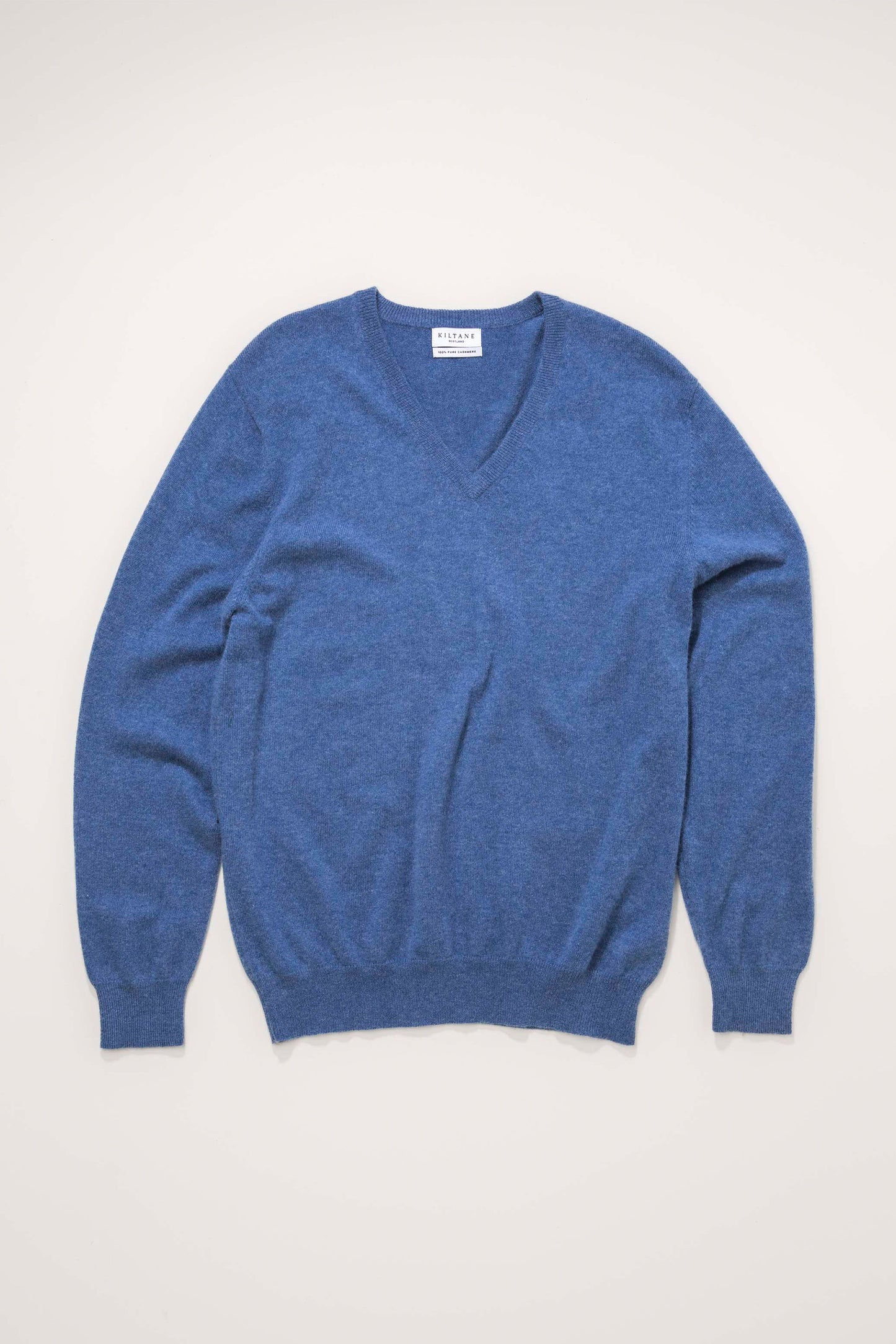 Men's Cashmere V Neck Jumper - Denim