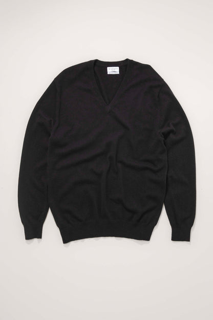 Men's Cashmere V Neck Jumper - Black