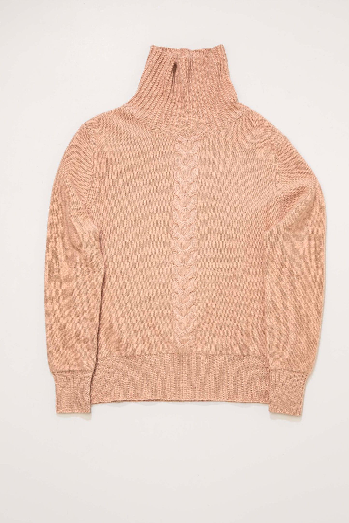 Women's Cable Knit Polo Neck Jumper - Camel