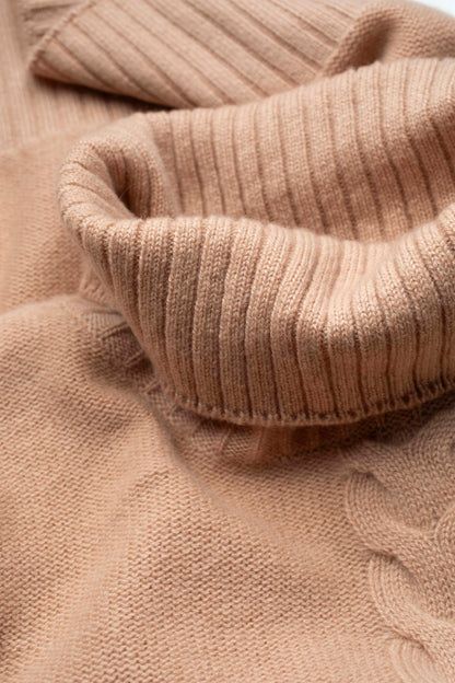 Women's Cable Knit Polo Neck Jumper - Camel