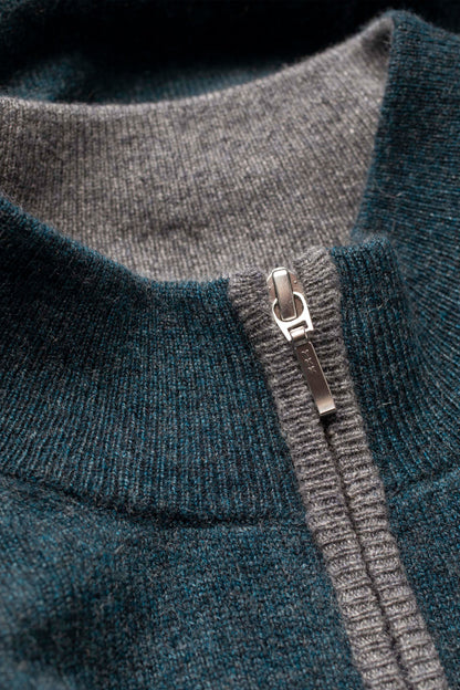 Men's Half Zip Jumper - Green & Grey