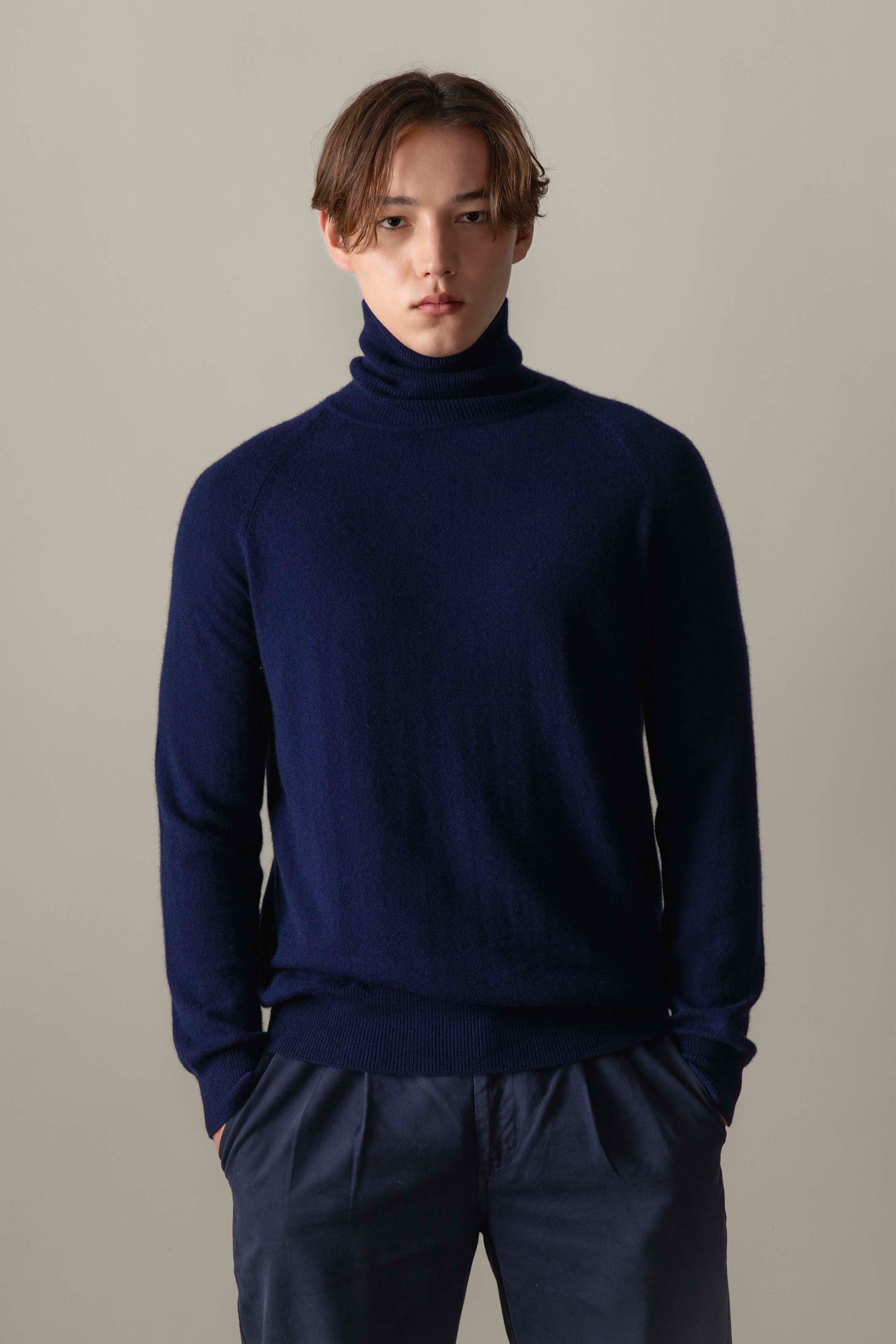 Men s Cashmere Roll Neck Jumper Navy