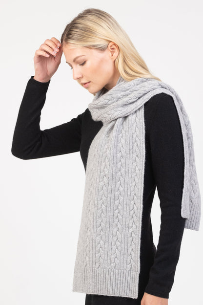 Cable Knit Cashmere Scarf - Oyster Grey