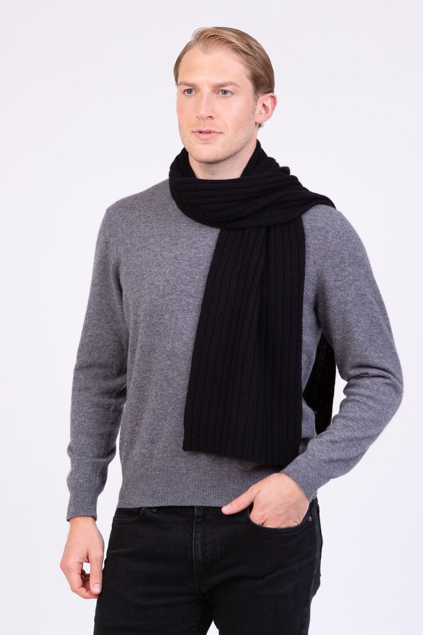 Ribbed Cashmere Scarf - Black