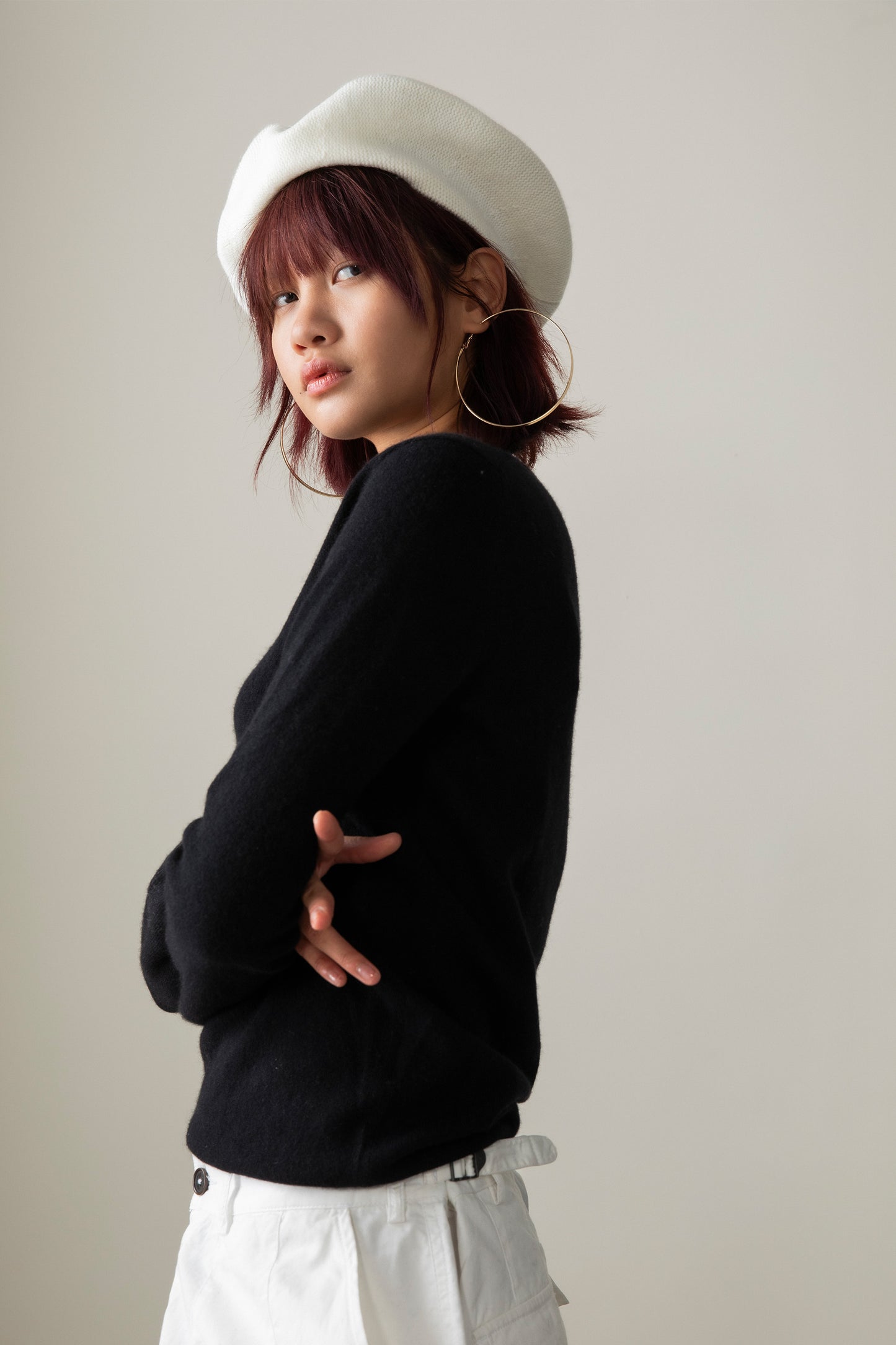 Cashmere Knitted Beret - Soft White