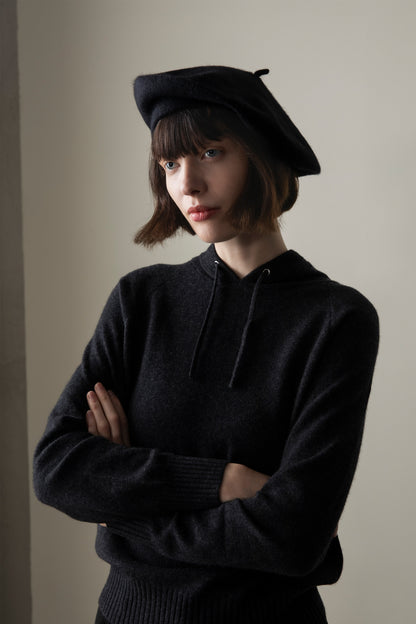 Cashmere Knitted Beret - Black