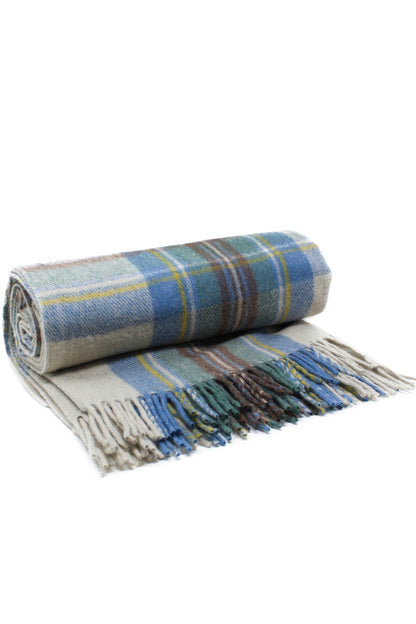 Recycled Wool Tartan Blanket - Stewart Muted Blue