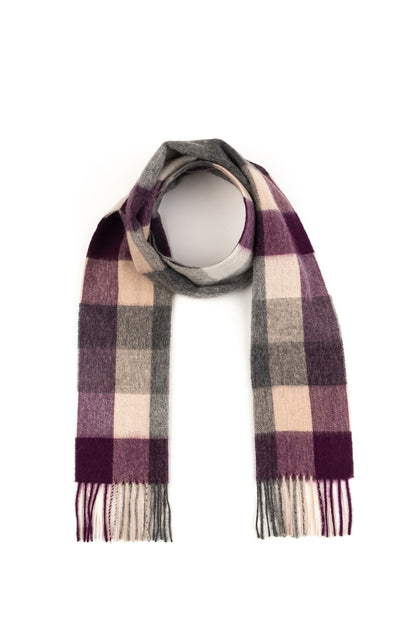 5 Square Check Lambswool Scarf - Purple Grey