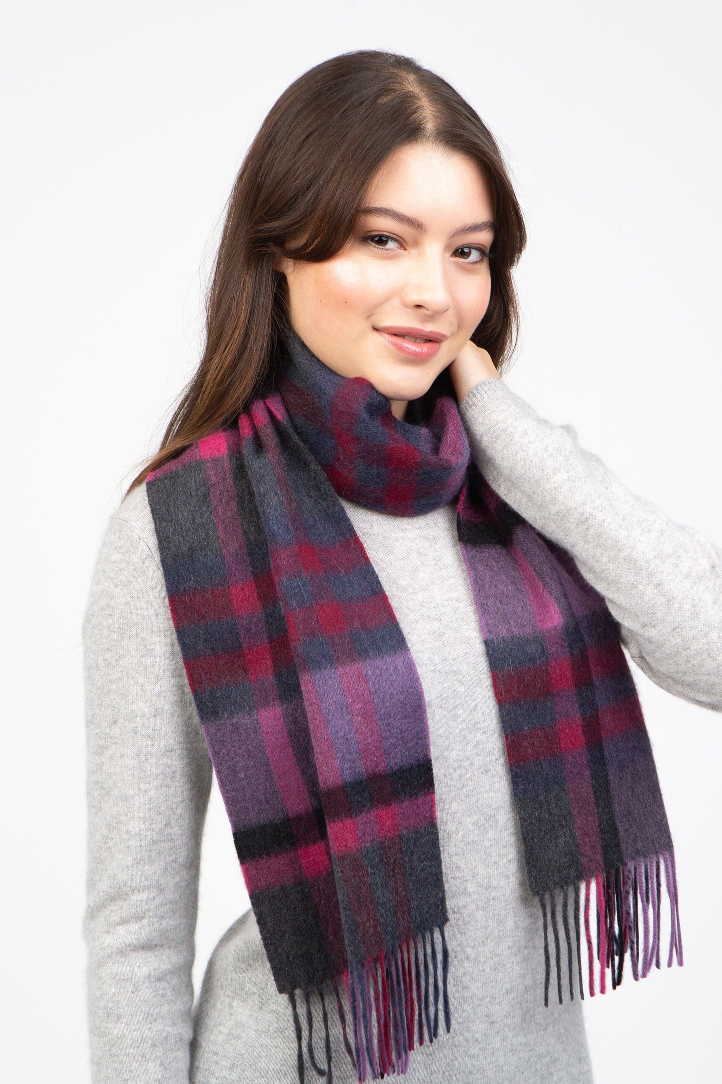 Tartan 2 Lambswool Scarf - Deep Purple