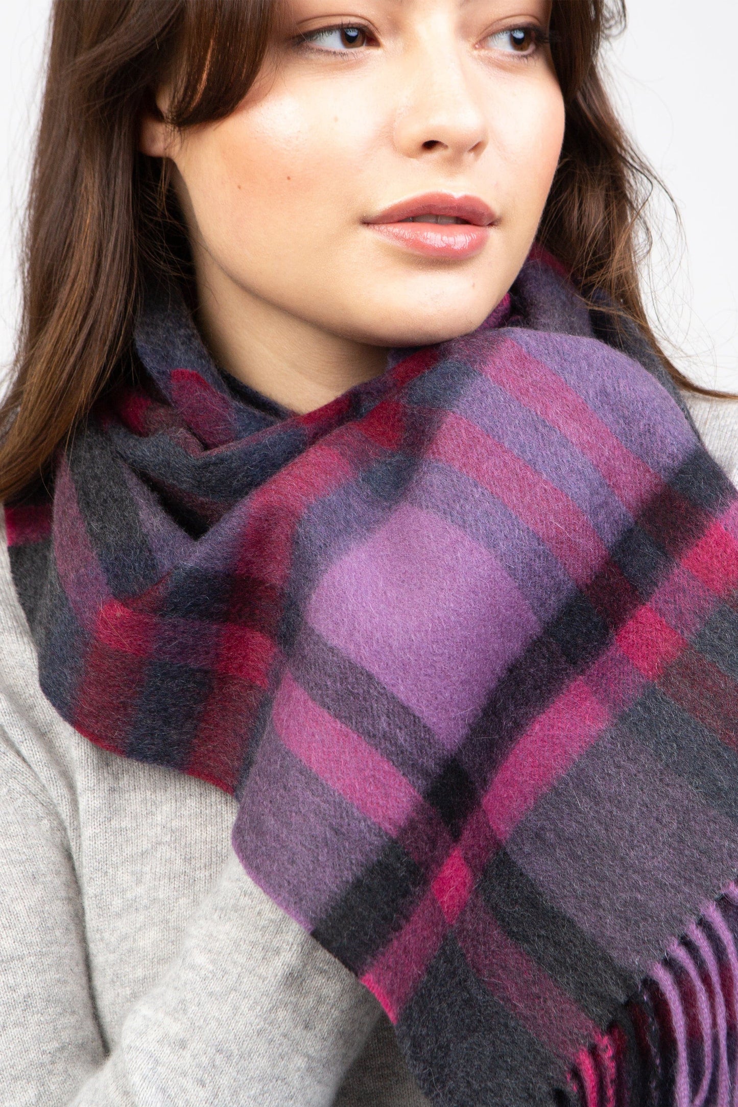 Tartan 2 Lambswool Scarf - Deep Purple