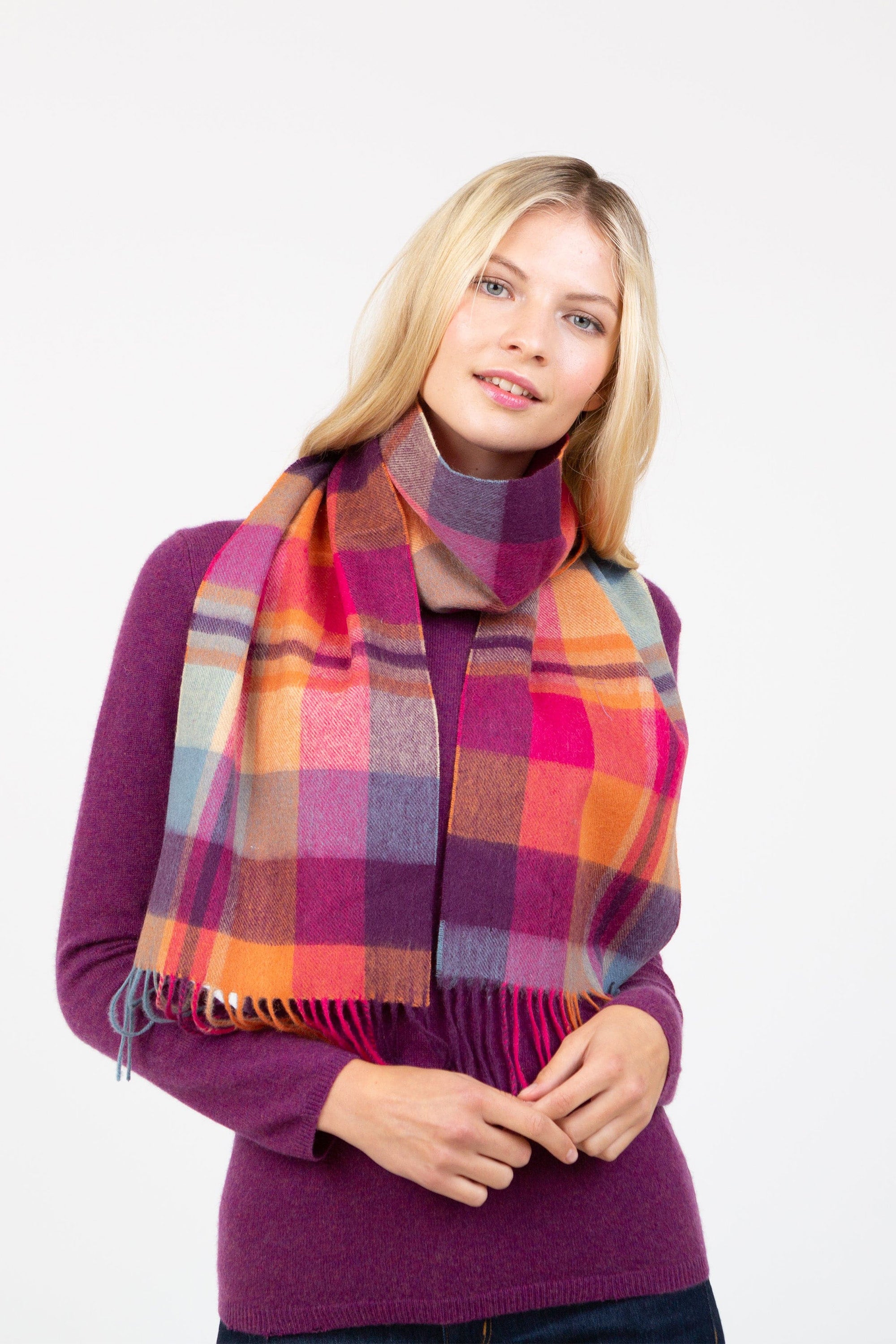 Square Check Lambswool Scarf - Orient Ginger – Kiltane