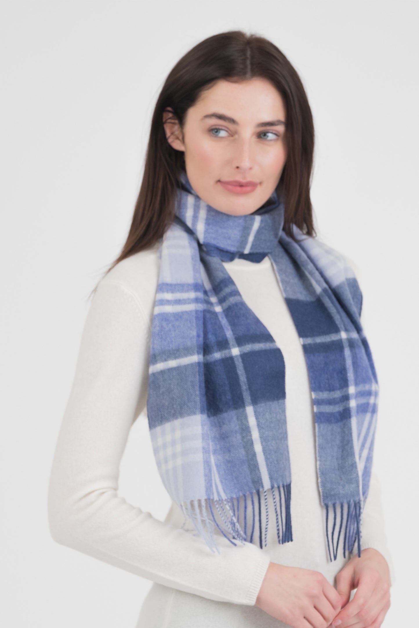 Square Check Lambswool Scarf - Blue Jk