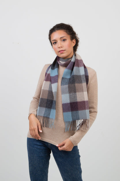 5 Square Check Lambswool Scarf - Teal