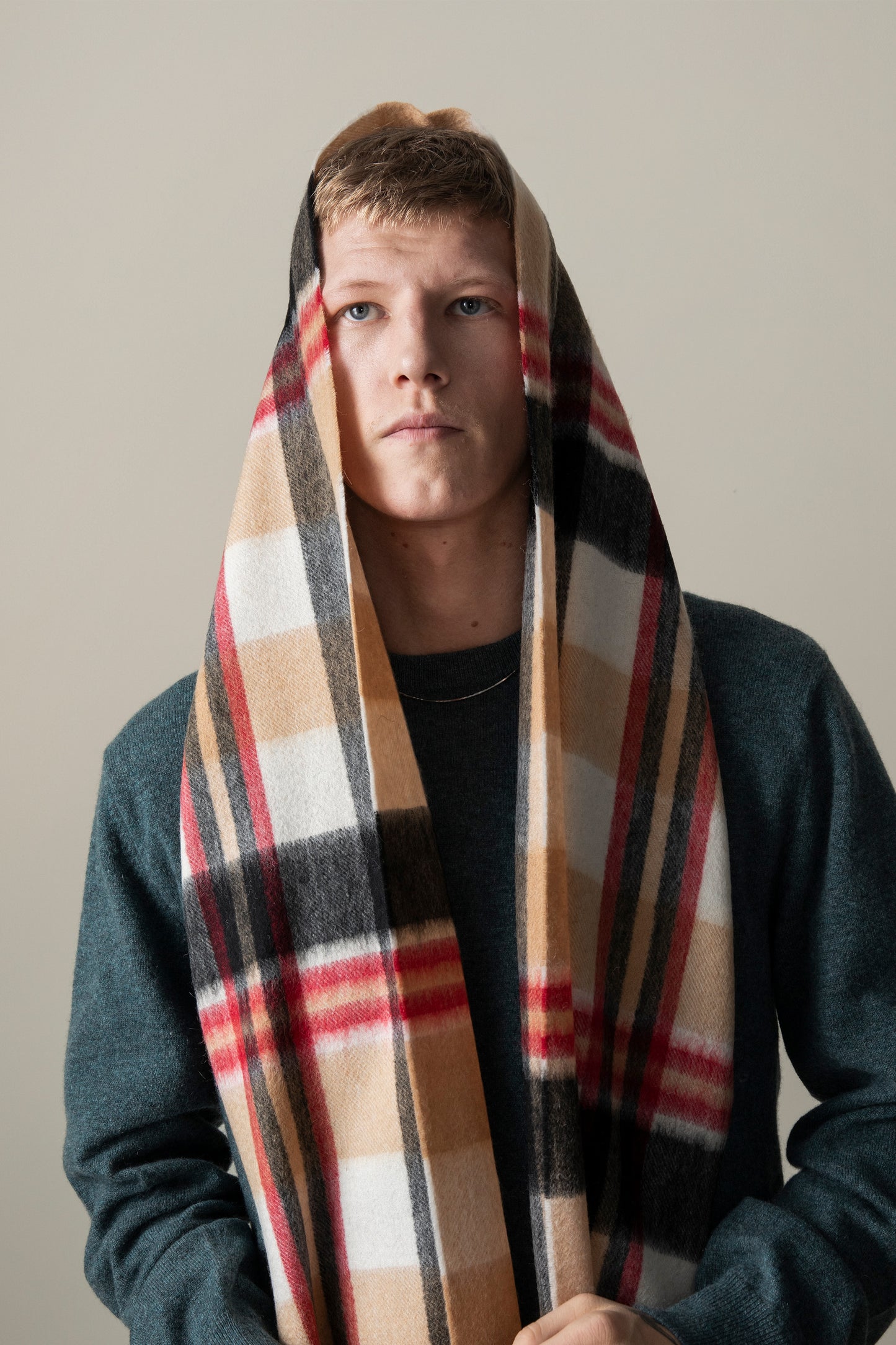 Square Check Lambswool Scarf - Camel