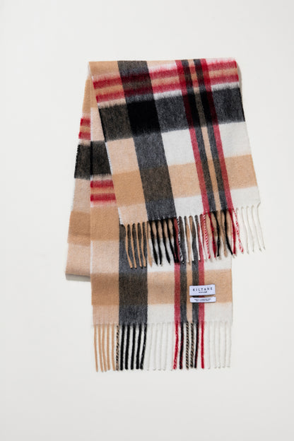 Square Check Lambswool Scarf - Camel