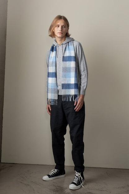 5 Square Check Lambswool Scarf - Glacier