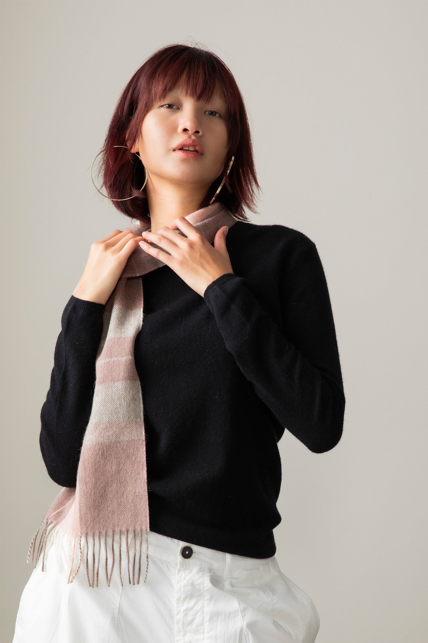 Contemporary Check Lambswool Scarf - Cameo