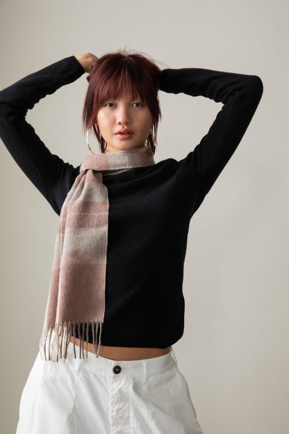 Contemporary Check Lambswool Scarf - Cameo