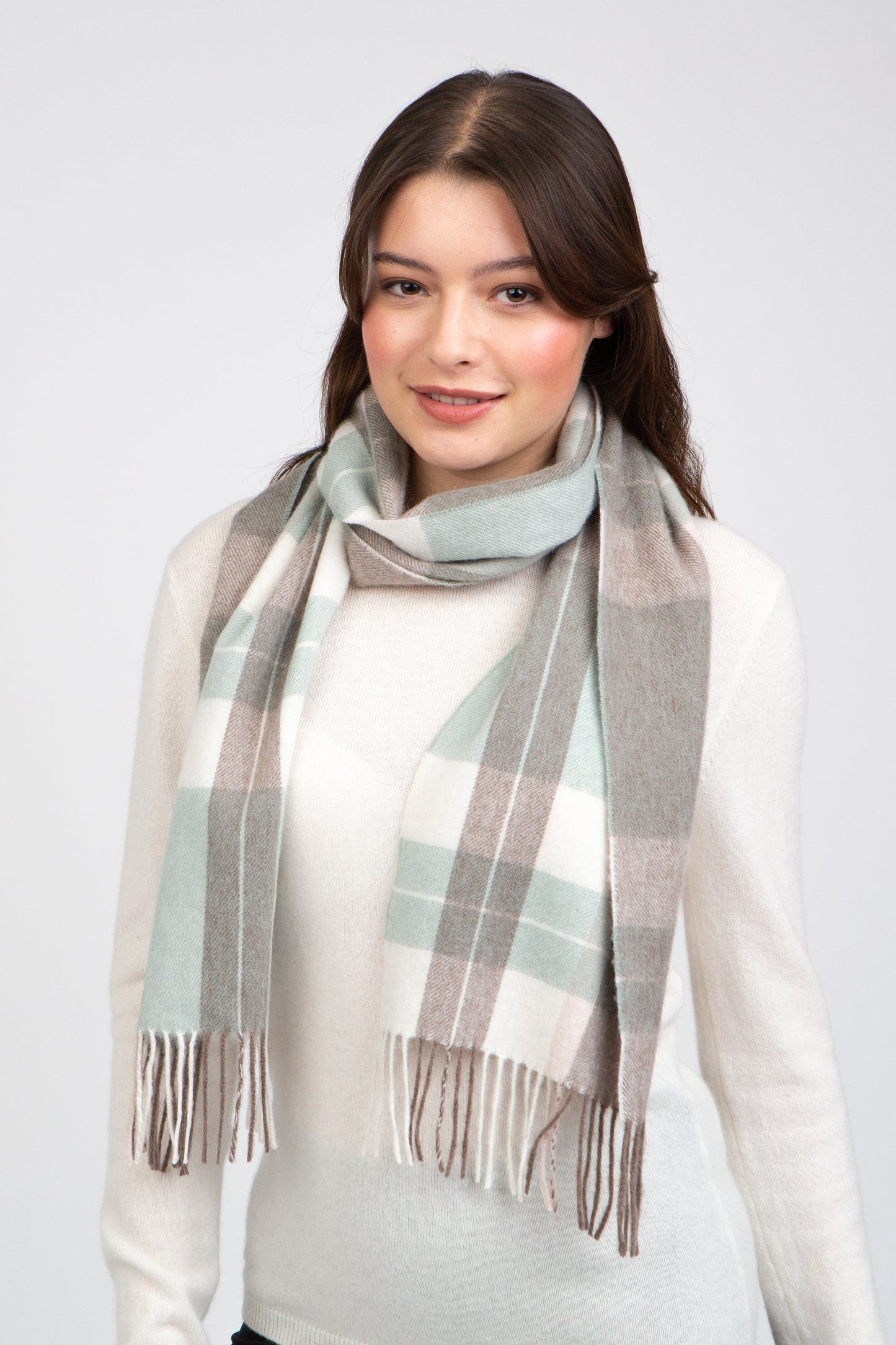 Contemporary Check Lambswool Scarf - Seafoam