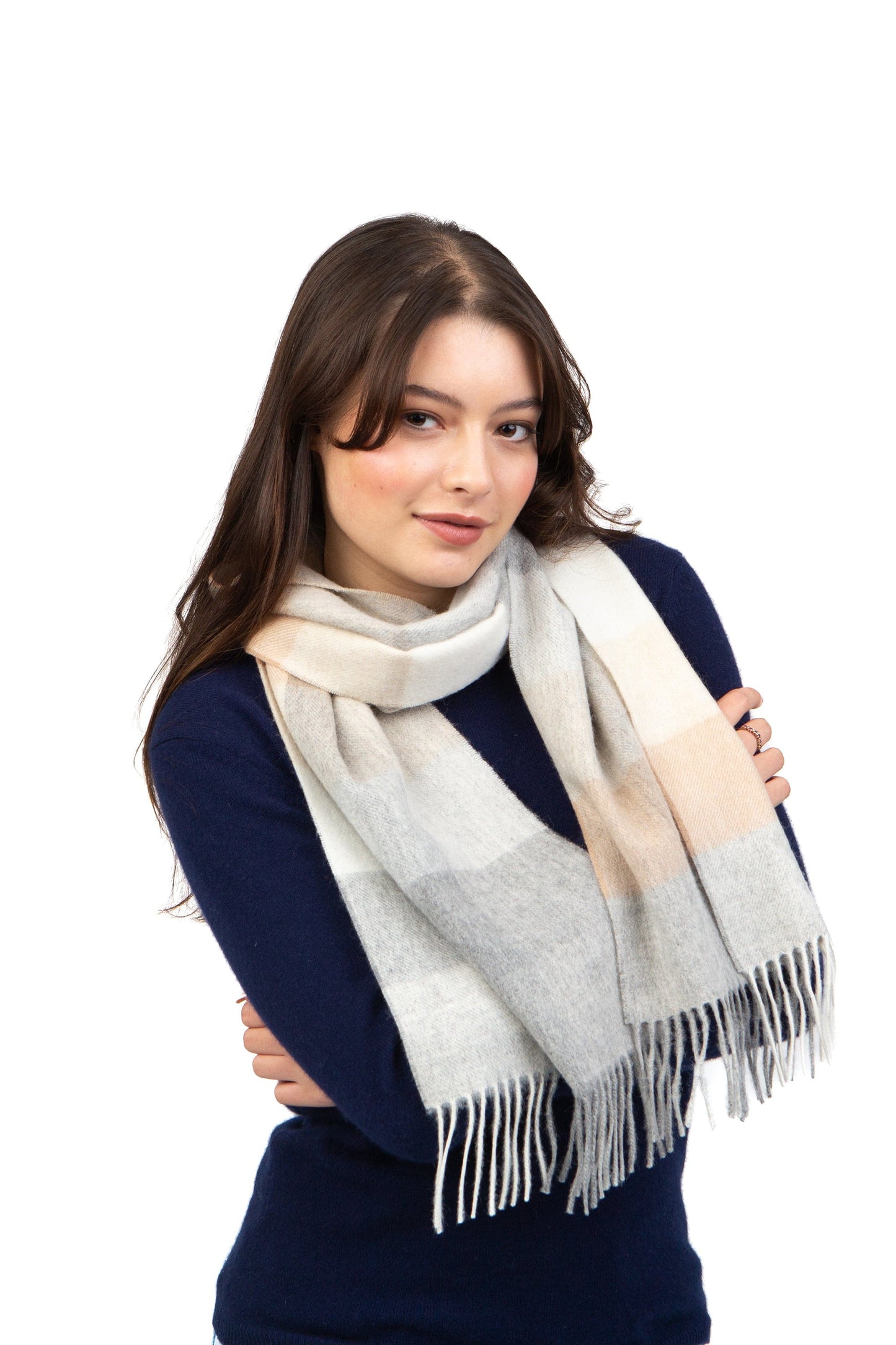3 Square Check Lambswool Scarf - Coastal