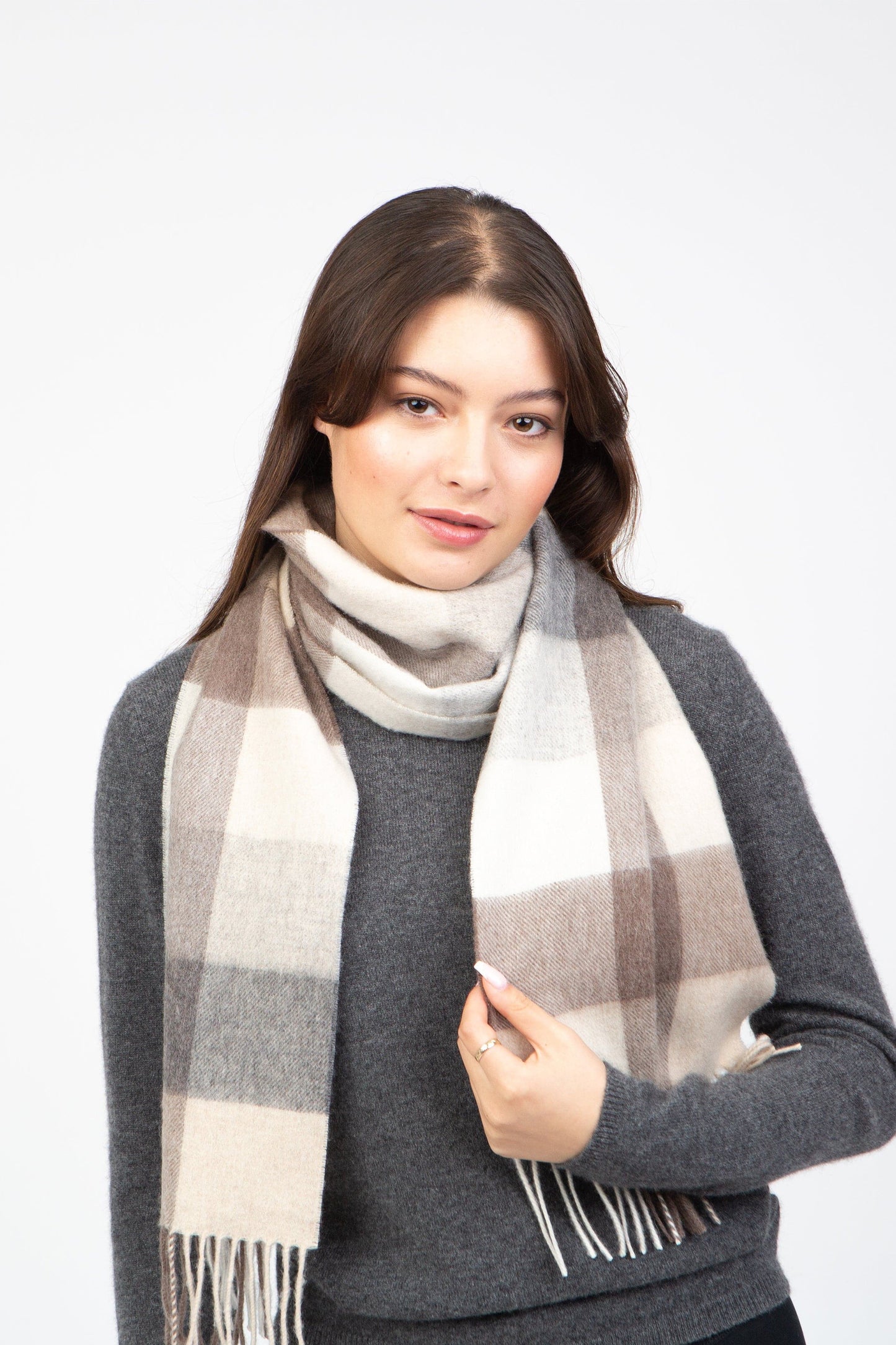 3 Square Check Lambswool Scarf - Gold
