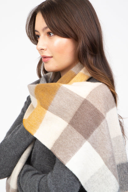 3 Square Check Lambswool Scarf - Gold