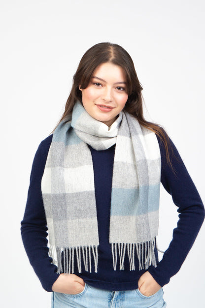 3 Square Check Lambswool Scarf - Sea Breeze