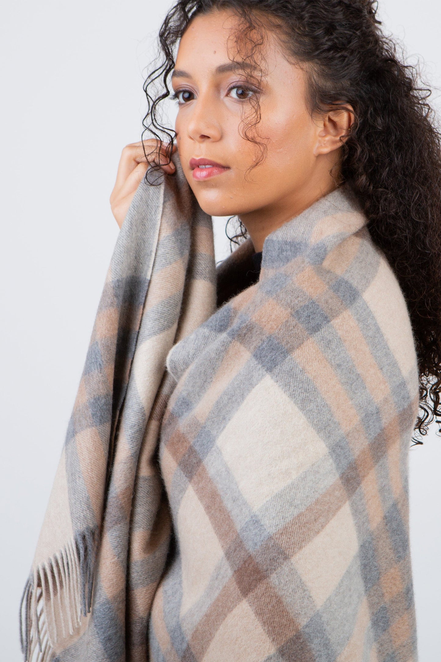 Tartan 2 Lambswool Stole - Natural