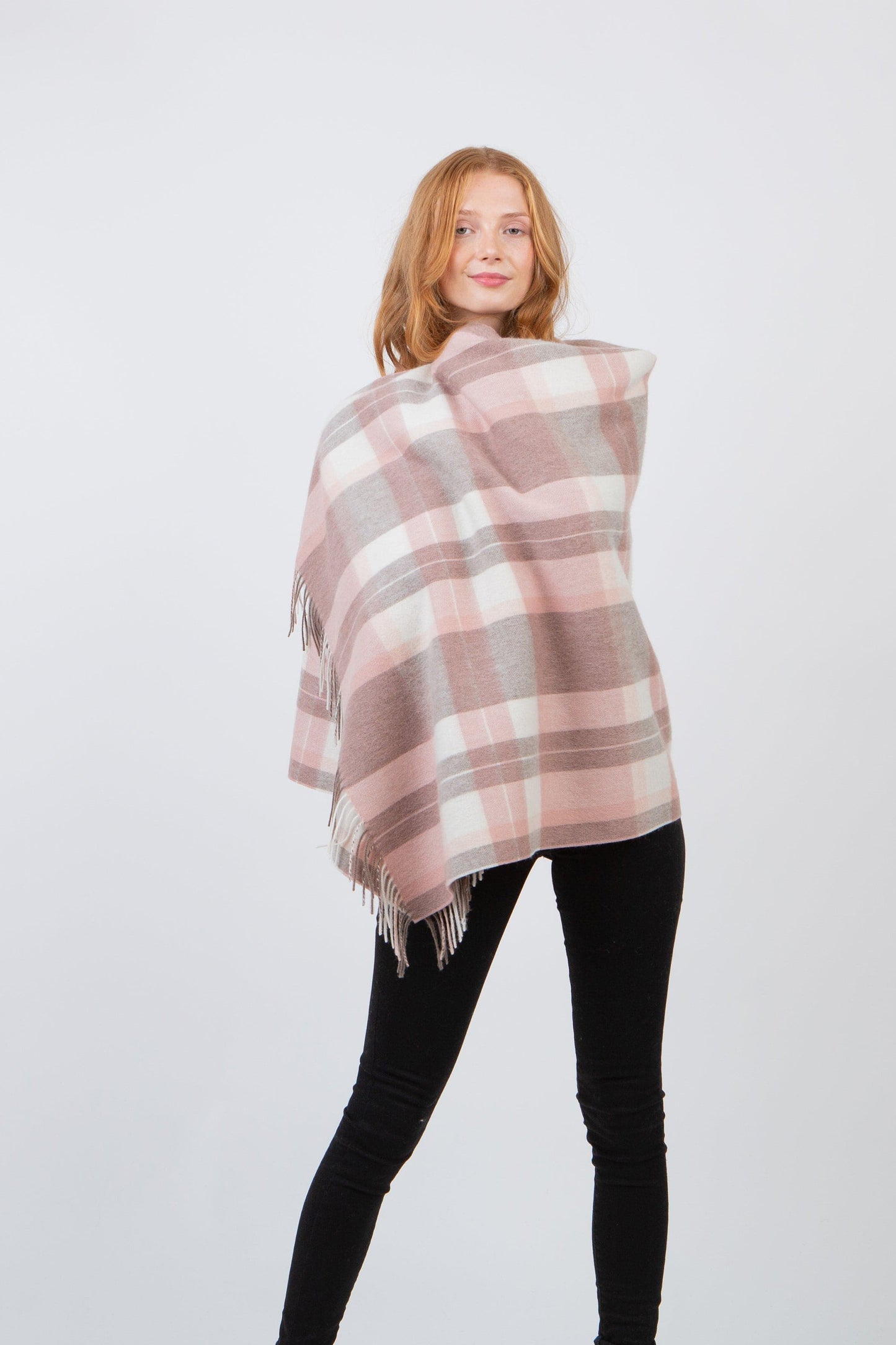 Contemporary Check Lambswool Stole - Cameo
