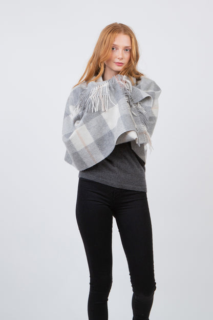 Contemporary Check Lambswool Stole - Grey