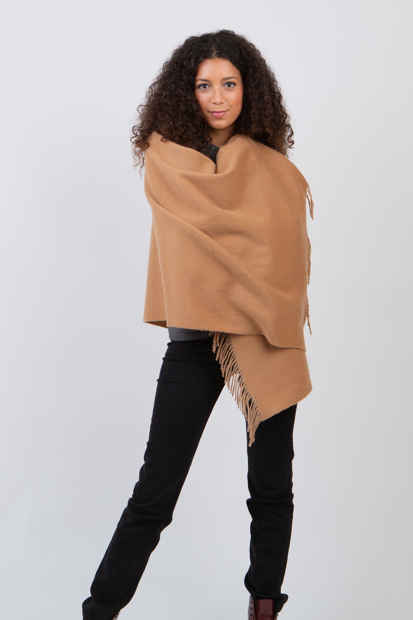 Solid Lambswool Stole - Dark Camel